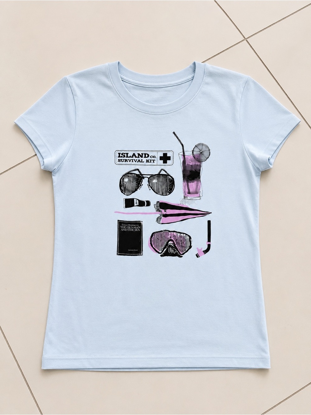 Island Company Light Blue Tee with Pink/purple Accent Survival Graphic